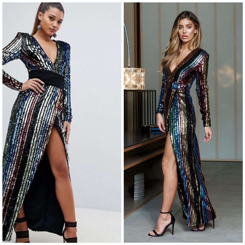 NWT Club L London Stripe Sequin Wrap Maxi Dress